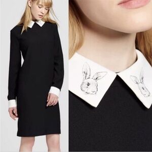 Victoria Beckham Black Dress with White Bunny Collar | XS